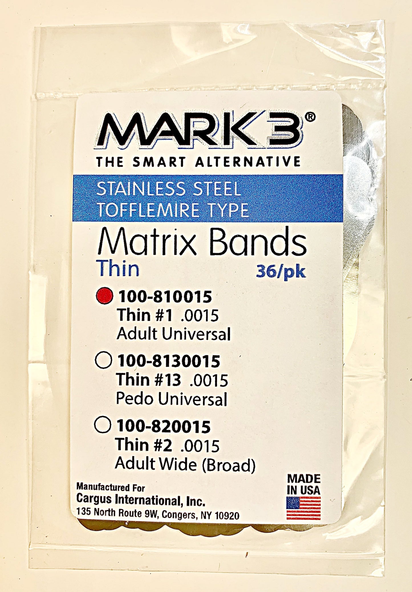 Tofflemire band #1 Adult universal,  Mark3,  36/bag,   0.0015 thickness (thin)