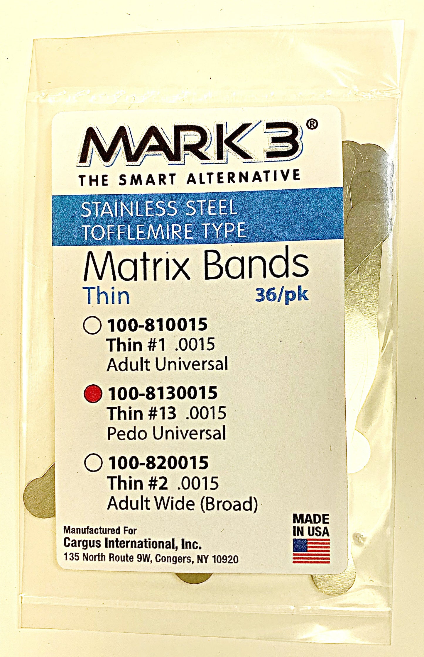 Tofflemire band #13 Pedo universal,  Mark3, 36/pk, 0.0015 thickness (thin)